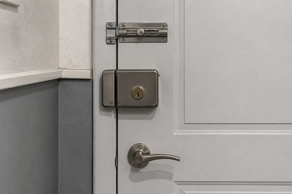 Cerradura de sobreponer instalada en la cara interior de una puerta
