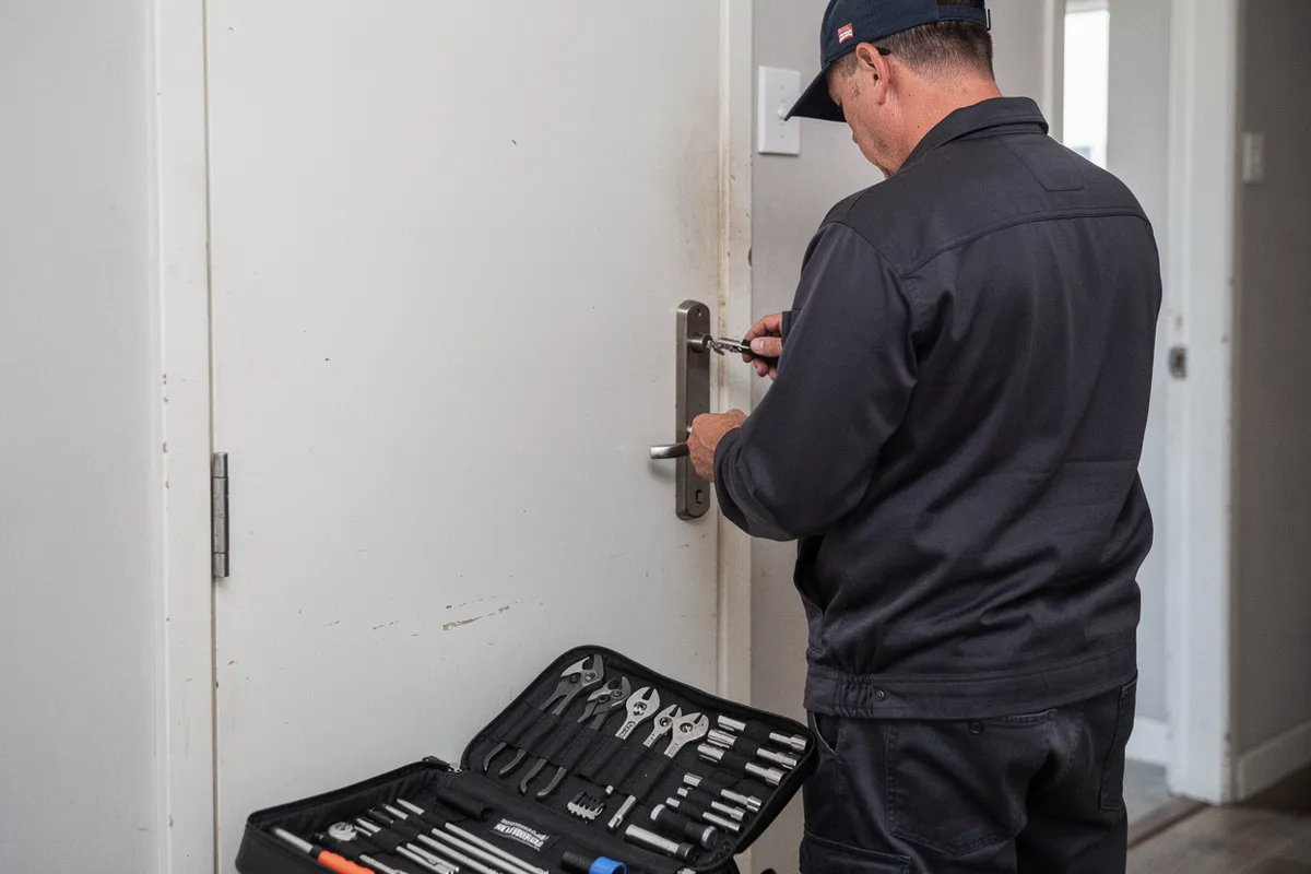 Profesional revisando la cerradura de una vivienda