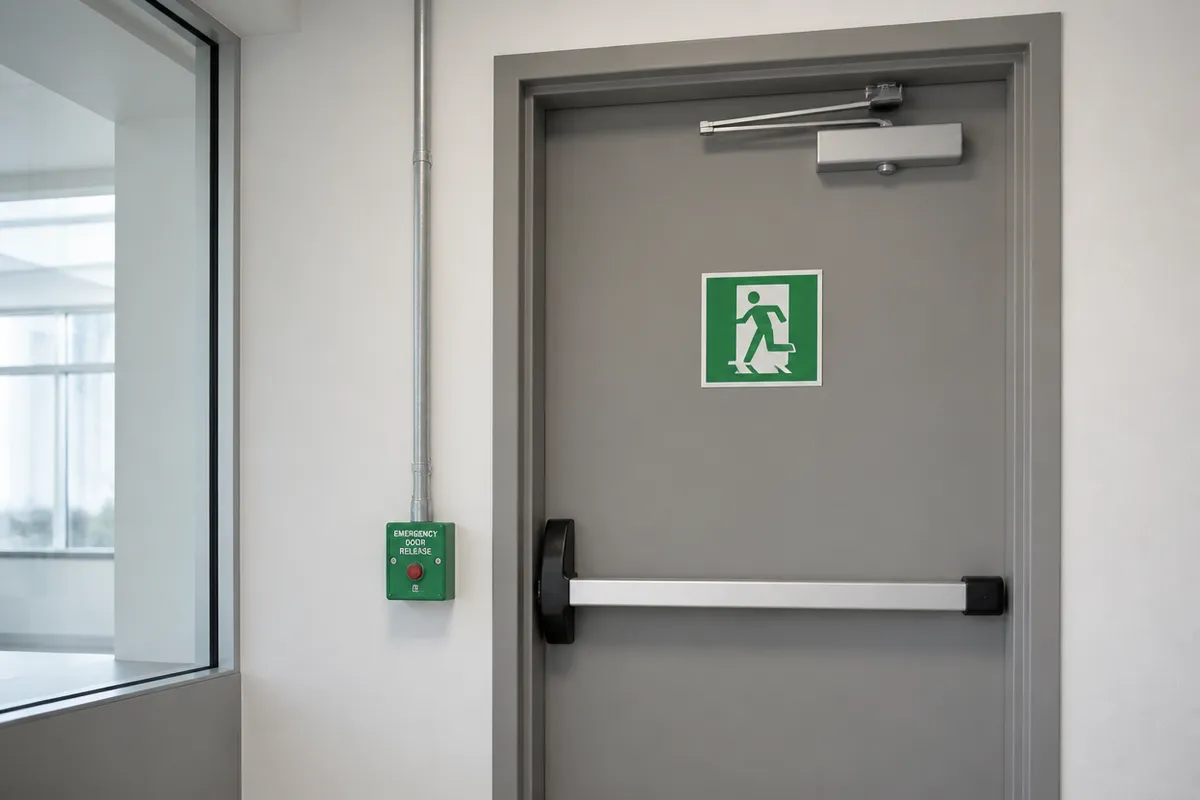 Puerta de oficina con salida de emergencia despejada